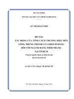 Tác động của tính cách thương hiệu đến lòng trung thành của khách hàng đối với ngành thời trang tại tp HCM 