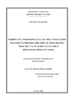 Nghiên cứu ảnh hưởng của các mức năng lượng trao đổi và protein thô trên sự sinh trưởng phát dục và tỷ lệ đẻ của gà nòi ở đồng bằng sông cửu long 