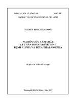 Nghiên cứu tầm soát và chẩn đoán trước sinh bệnh alpha và bêta thalassemia 