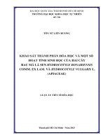 Khảo sát thành phần hóa học và một số hoạt tính sinh học của hai cây rau má lá sen hydrocotyle bonariensis comm  ex lam  và hydrocotyle vulgaris l  (apiaceae) 