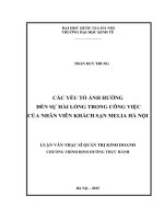 Các yếu tố ảnh hưởng đến sự hài lòng trong công việc của nhân viên khách sạn melia hà nội