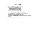 CÁC câu hỏi THI nói TIẾNG ANH CHỦ đề single life 