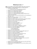 CÁC câu hỏi THI nói TIẾNG ANH CHỦ đề would you ever 