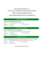 BẢN CÔNG BỐ THÔNG TIN BÁN ĐẤU GIÁ CỔ PHẦN LẦN ĐẦU RA CÔNG CHÚNG CÔNG TY TRÁCH NHIỆM HỮU HẠN MỘT THÀNH VIÊN DỊCH VỤ DU LỊCH THỦ ĐỨC