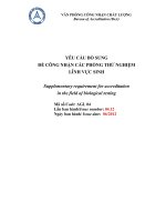 YÊU CẦU BỔ SUNG ĐỂ CÔNG NHẬN CÁC PHÒNG THỬ NGHIỆM LĨNH VỰC SINH