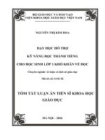 Tóm tắt luận án Dạy học hỗ trợ kỹ năng đọc thành tiếng cho học sinh lớp 1 có khó khăn về đọc