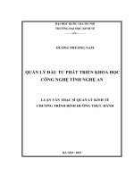 Quản lý đầu tư phát triển khoa học và công nghệ tỉnh nghệ an