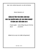 ĐẢNG BỘ TỈNH THÁI BÌNH LÃNH ĐẠO NGUỒN NHÂN LỰC CHO NÔNG NGHIỆP TỪ NĂM 2001 ĐẾN NĂM 2010