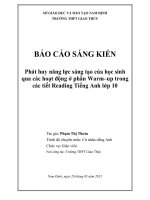 Phát huy năng lực sáng tạo của học sinh qua các hoạt động ở phần Warm–up trong các tiết Reading Tiếng Anh lớp 10