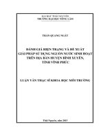 Đánh giá hiện trạng và đề xuất giải pháp sử dụng nguồn nước sinh hoạt trên địa bàn huyện bình xuyên tỉnh vĩnh phúc 