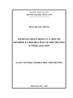 Đánh giá hoạt động của một số mô hình xã hội hóa BVMT ở tỉnh Lạng Sơn