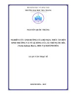 Nghiên cứu ảnh hưởng của độ mặn, thức ăn đến sinh trưởng và tỷ lệ sống của ấu trùng ốc đĩa (nerita baleata reeve, 1855) tại khánh hòa