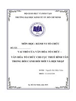 Tiểu luận môn hành vi tổ chức vai trò của văn hóa tổ chức chi cục thuế bình tân trong bối cảnh đổi mới và hội nhập 