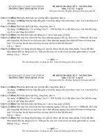 Đề và đáp án kiểm tra học kì 1 môn vật lý 10 năm 2016 trường THPT TRẦN QUỐC TUẤN 