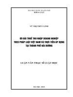 Ưu đãi thuế thu nhập doanh nghiệp theo pháp luật việt nam và thực tiễn áp dụng tại thành phố hải dương 