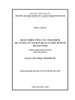 Hoàn thiện công tác thẩm định dự án đầu tư tại ban quản lý khu kinh tế quảng ninh