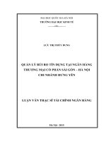 Quản lý rủi ro tín dụng tại ngân hàng thương mại cổ phần sài gòn  hà nội chi nhánh hưng yên