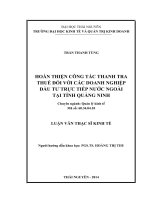 Hoàn thiện công tác thanh tra thuế đối với các doanh nghiệp đầu tư trực tiếp nước ngoài tại tỉnh quảng ninh