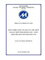 hoà n thiên công tác quả n lý thu thuế tại cục thuế tỉnh chăm pa sắc nước cộng hòa dân chủ nhân dân lào