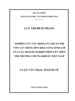 nghiên cứu tác động của quản trị vốn lưu động đến khả năng sinh lời của các doanh nghiệp niêm yết trên thị trường chứng khoán việt nam