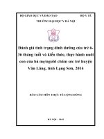 Đánh giá tình trạng dinh dưỡng của trẻ 6 36 tháng tuổi và kiến thức, thực hành nuôi con của bà mẹngười chăm sóc trẻ huyện văn lãng, tỉnh lạng sơn, 2014