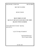 Luận văn  thạc sĩ kinh tế hoàn thiện cơ chế quản lý chi ngân sách nhà nước  trên địa bàn tỉnh nam định
