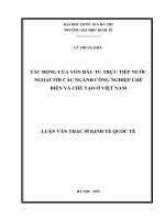 Tác động của vốn đầu tư trực tiếp nước ngoài tới các ngành công nghiệp chế biến và chế tạo ở việt nam 