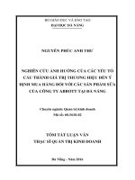 Nghiên cứu ảnh hưởng của các yếu tố cấu thành giá trị thương hiệu đến ý định mua hàng đối với các sản phẩm sữa của công ty ABBOTT tại đà nẵng 