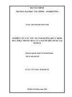 Nghiên cứu các nhân tố ảnh hưởng đến ý định mua thực phẩm chay của người tiêu dùng tại TP HCM 