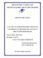 CÁC yếu tố ẢNH HƯỞNG đến NĂNG SUẤT LAO ĐỘNG của hộ NÔNG dân sản XUẤT điều ở TỈNH BÌNH PHƯỚC