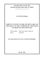 NGHIÊN cứu HÀNH VI xã hội, TRÍ NHỚ và học tập TRÊN ĐỘNG vật THỰC NGHIỆM được TIÊM THUỐC gây BỆNH tâm THẦN PHÂN LIỆT 