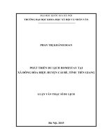 Phát triển du lịch homestay tại xã đông hòa hiệp, huyện cái bè, tỉnh tiền giang 