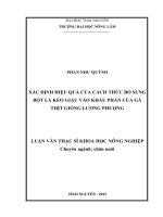 Xác định hiệu quả của các cách thức bổ sung bột lá keo giậu vào khẩu phần của gà thịt giống Lượng Phượng