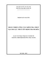 Hoàn thiện công tác kiểm tra thuế tại chi cục thuế yên định, thanh hóa