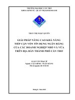 GIẢI PHÁP NÂNG CAO KHẢ NĂNG  TIẾP CẬN VỐN TÍN DỤNG NGÂN HÀNG  CỦA CÁC DOANH NGHIỆP NHỎ VÀ VỪA  TRÊN ĐỊA BÀN THÀNH PHỐ CẦN THƠ