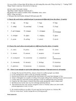 Đề thi khảo sát chất lượng đầu năm môn Tiếng Anh lớp 12  Trường THPT Thuận Thành 1