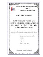 PHÂN TÍCH CÁC YẾU TỐ ẢNH HƯỞNG ĐẾN HIỆU QUẢ HOẠT ĐỘNG BÁN HÀNG TẠI CÔNG TY CỔ PHẦN CÔNG NGHỆ DU HƯNG
