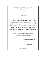 Tăng cường kiến thức, kỹ năng thực hành dinh dưỡng của bà mẹ để cải thiện tình trạng dinh dưỡng cho trẻ mầm non xã nam thái, huyện nam trực, tỉnh nam định 
