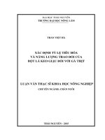 Xác định tỷ lệ tiêu hóa và năng lượng trao đổi của bột lá keo giậu đối với gà thịt