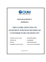 The factors affecting on apartment purchase decision on customers in ho chi minh city 