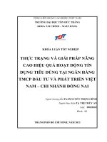 THỰC TRẠNG VÀ GIẢI PHÁP NÂNG CAO HIỆU QUẢ HOẠT ĐỘNG TÍN DỤNG TIÊU DÙNG TẠI NGÂN HÀNG TMCP ĐẦU TƯ VÀ PHÁT TRIỂN VIỆT NAM – CHI NHÁNH ĐỒNG NAI