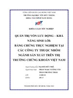 QUẢN TRỊ VỐN LƯU ĐỘNG – KHẢ NĂNG SINH LỜI: BẰNG CHỨNG THỰC NGHIỆM TẠI CÁC CÔNG TY THUỘC NHÓM NGÀNH SẢN XUẤT TRÊN THỊ TRƯỜNG CHỨNG KHOÁN VIỆT NAM