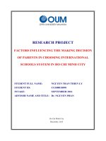 Factors influencing the making decision of parents in choosing international schools system in ho chi minh city 
