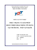 THỰC TRẠNG VÀ GIẢI PHÁP HOÀN THIỆN HOẠT ĐỘNG TÍN DỤNG TẠI VIETBANK – PGD VẠN HẠNH