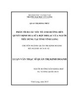 Phân tích các yếu tố ảnh hưởng đến quyết định mua sữa dielac của người tiêu dùng tại tỉnh vĩnh long 