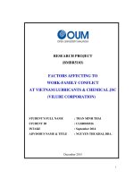 Factors affecting to work   family conflict ai viet nam lubricants  chemical JSC (vilube corporation) 