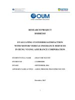 Evaluating customer satisfaction with motor vehicle insurance services in hung vuong assurance corporation 