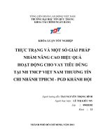 THỰC TRẠNG VÀ MỘT SỐ GIẢI PHÁP NHẰM NÂNG CAO HIỆU QUẢ HOẠT ĐỘNG CHO VAY TIÊU DÙNG TẠI NH TMCP VIỆT NAM THƯƠNG TÍN CHI NHÁNH TPHCM  PGD KHÁNH HỘI