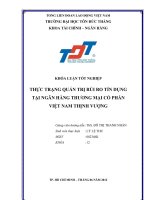 THỰC TRẠNG QUẢN TRỊ RỦI RO TÍN DỤNG TẠI NGÂN HÀNG THƯƠNG MẠI CỔ PHẦN VIỆT NAM THỊNH VƯỢNG