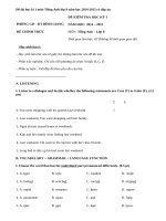 Đề thi học kì 1 môn Tiếng Anh lớp 8 năm học 2014-2015